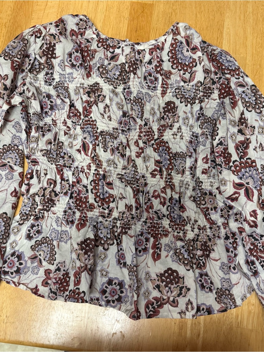 a.n.a Floral Smocked Peasant Blouse in Mauve and Brown